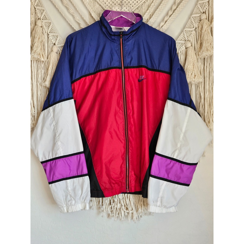 Nike Vintage 90s Style Colorblock Windbreaker Jacket Red Blue Purple Womens L - Picture 11 of 11